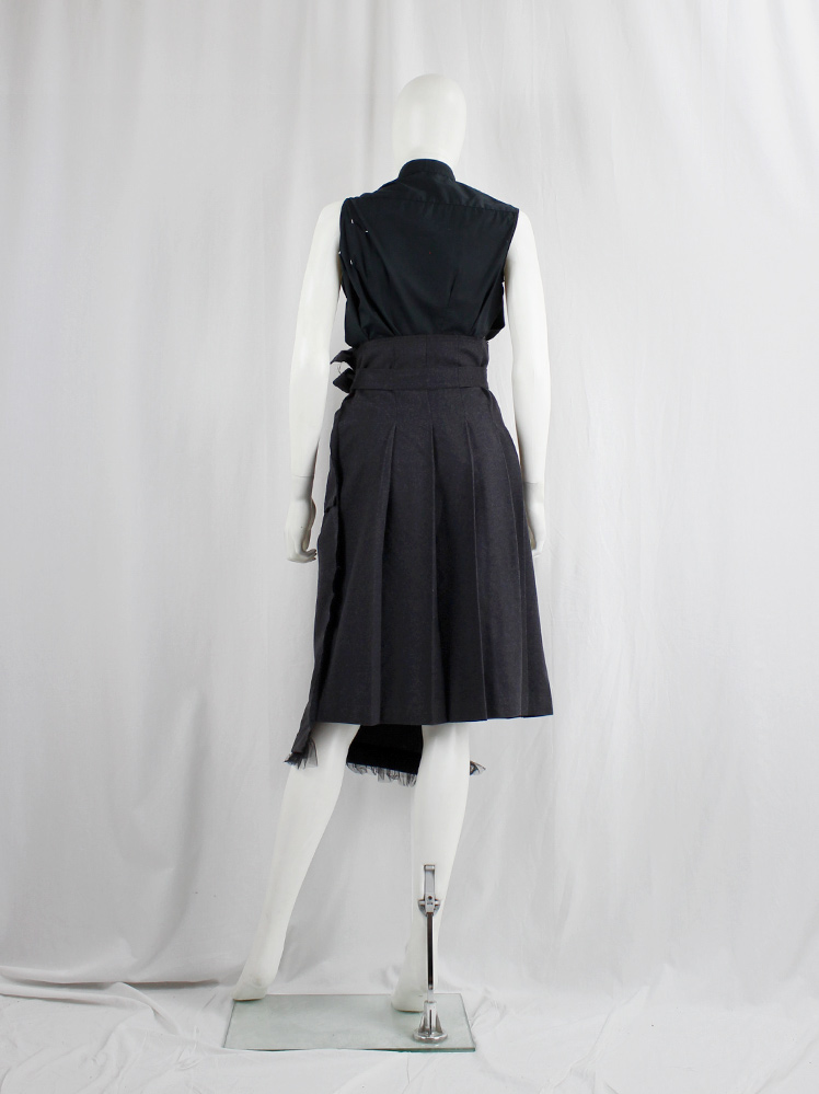 vintage Comme des Garcons dark grey skirt with folded over pleated panel and frill trim fall 2005 (12)