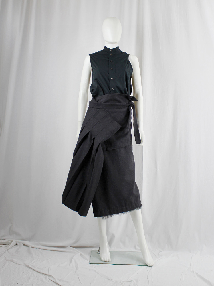 vintage Comme des Garcons dark grey skirt with folded over pleated panel and frill trim fall 2005 (13)