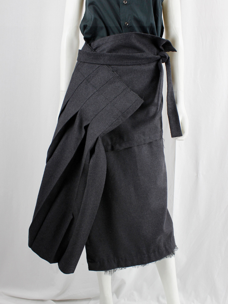 vintage Comme des Garcons dark grey skirt with folded over pleated panel and frill trim fall 2005 (14)