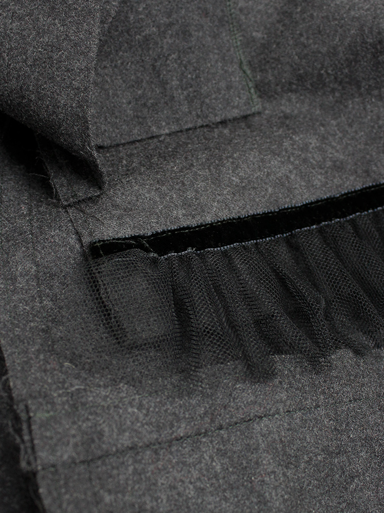 vintage Comme des Garcons dark grey skirt with folded over pleated panel and frill trim fall 2005 (16)