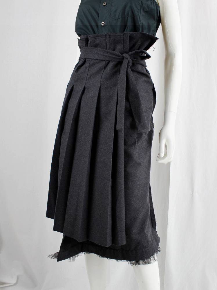 vintage Comme des Garcons dark grey skirt with folded over pleated panel and frill trim fall 2005 (4)