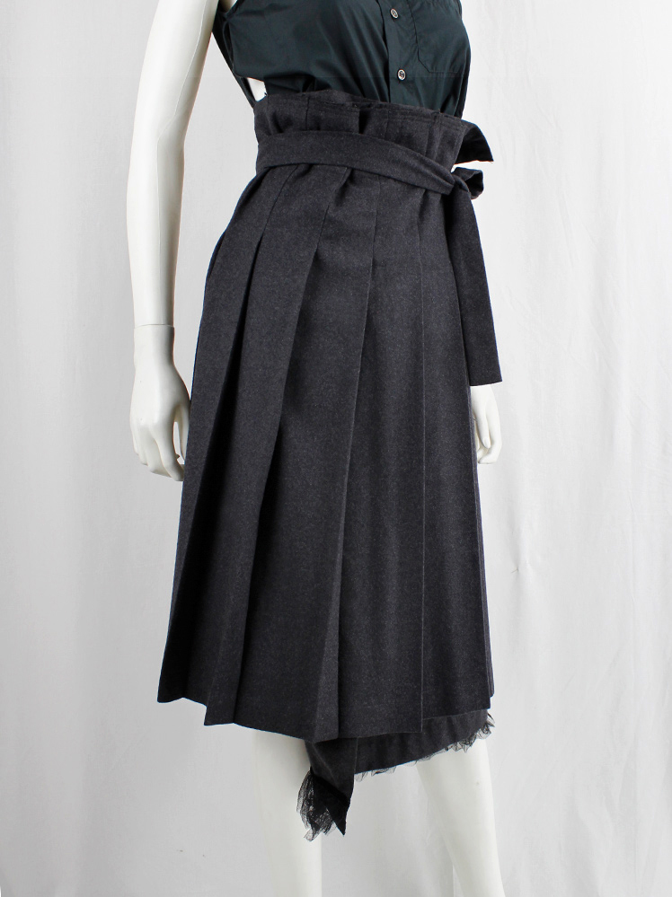 vintage Comme des Garcons dark grey skirt with folded over pleated panel and frill trim fall 2005 (5)