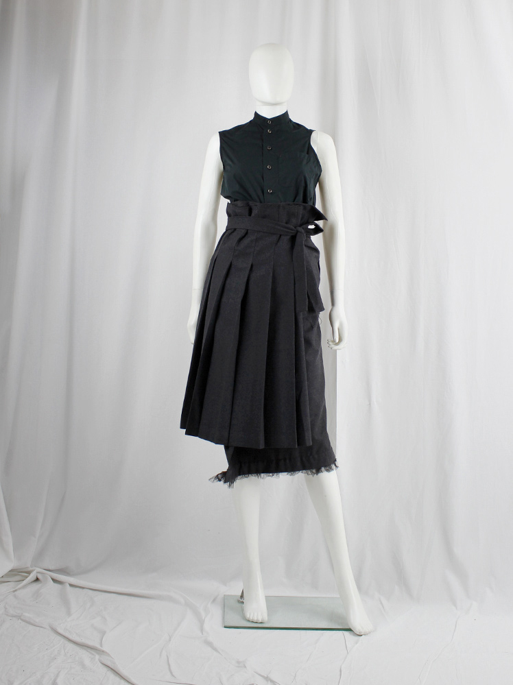 vintage Comme des Garcons dark grey skirt with folded over pleated panel and frill trim fall 2005 (6)