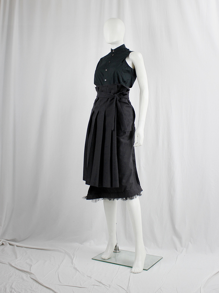 vintage Comme des Garcons dark grey skirt with folded over pleated panel and frill trim fall 2005 (7)