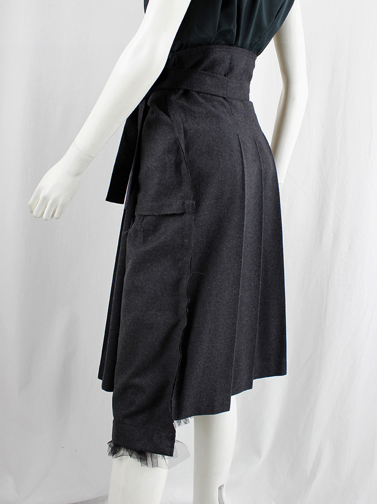 vintage Comme des Garcons dark grey skirt with folded over pleated panel and frill trim fall 2005 (9)