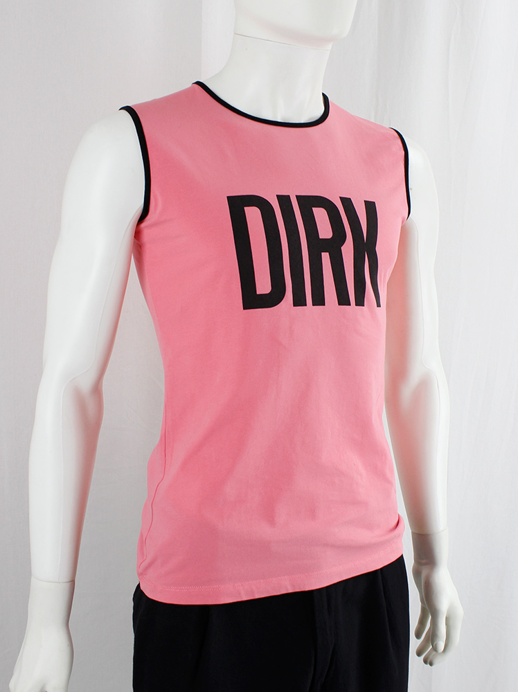 vintage Dirk Bikkembergs hot pink sleeveless tee with black piping and DIRK printed (3)