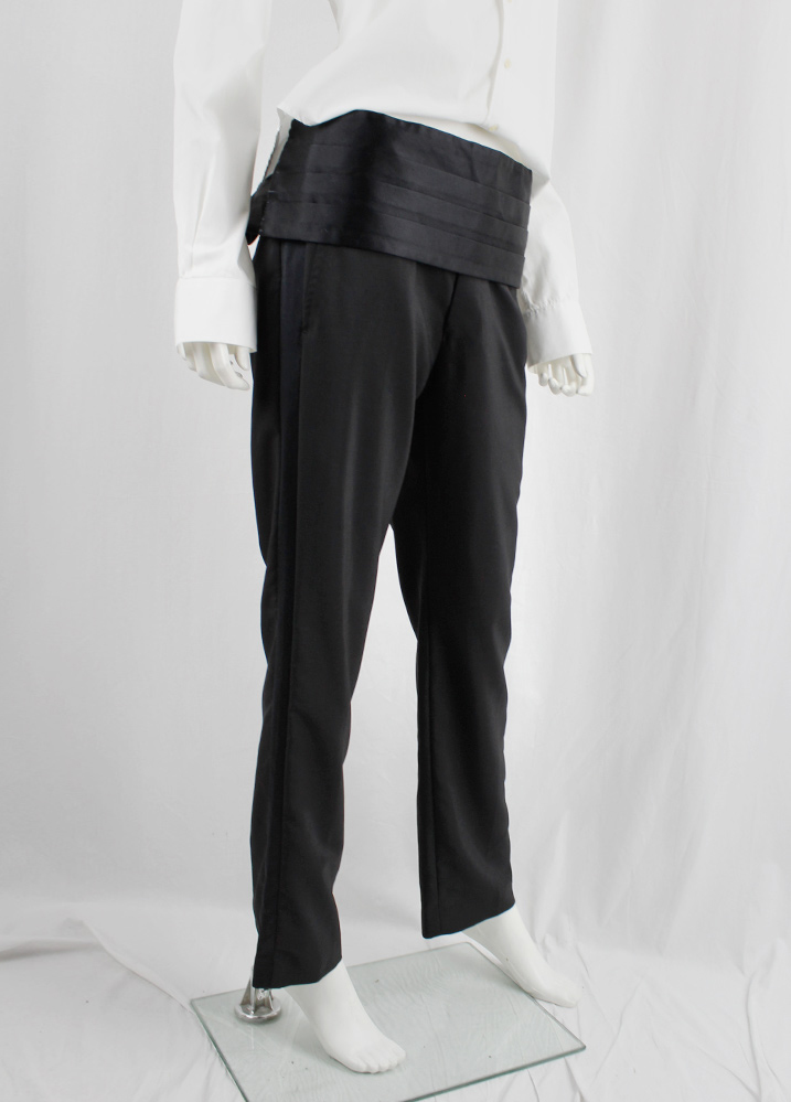 vintage Junya Watanabe black trousers with integrated satin cummerbund spring 2007 (1)