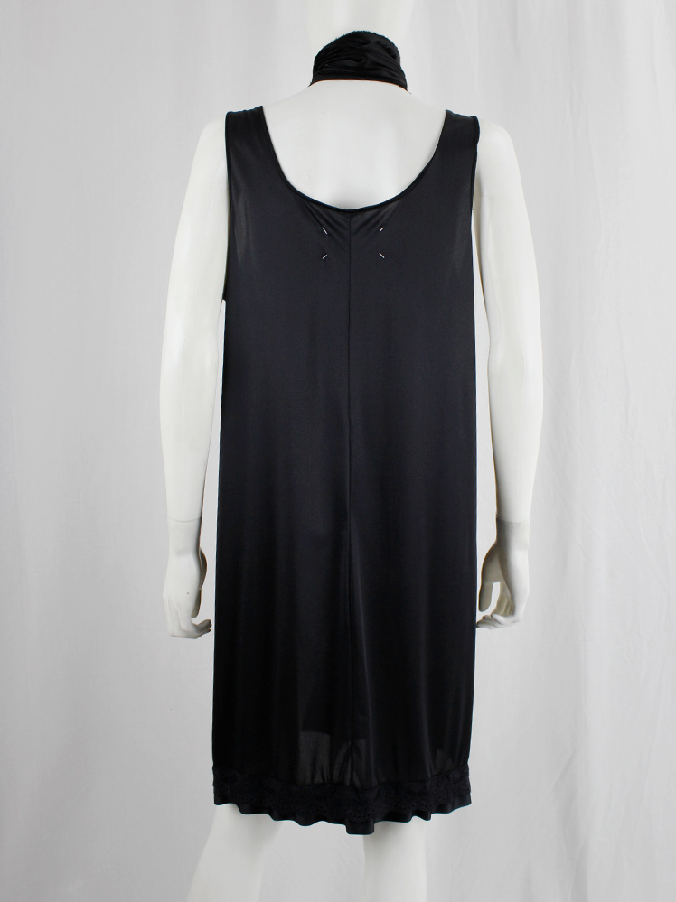 vintage Maison Martin Margiela artisanal black slip dress with lace pressed with silver foil spring 2003 (10)