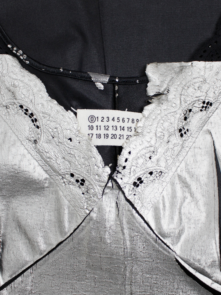 vintage Maison Martin Margiela artisanal black slip dress with lace pressed with silver foil spring 2003 (13)
