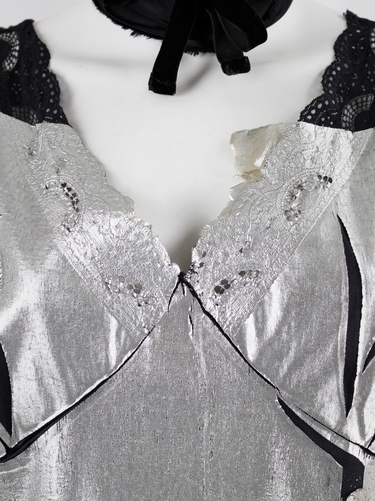 vintage Maison Martin Margiela artisanal black slip dress with lace pressed with silver foil spring 2003 (21)