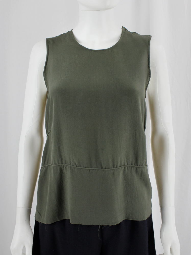 vintage Maison Martin Margiela dark green silk top with outwards piping and frayed hemline fall 2000 (1)