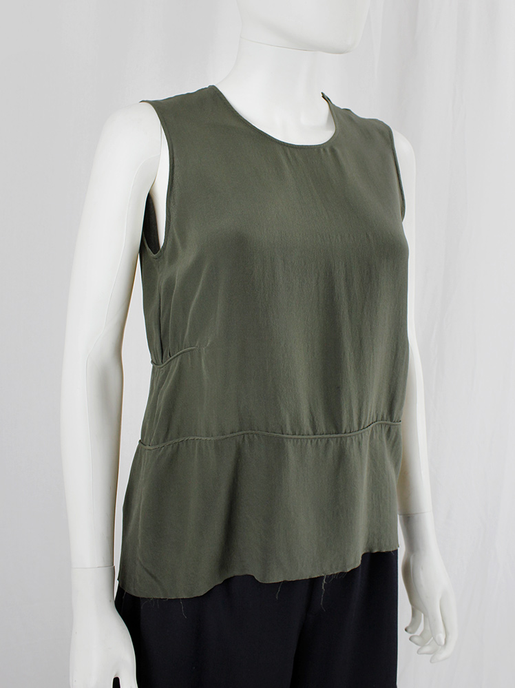 vintage Maison Martin Margiela dark green silk top with outwards piping and frayed hemline fall 2000 (2)