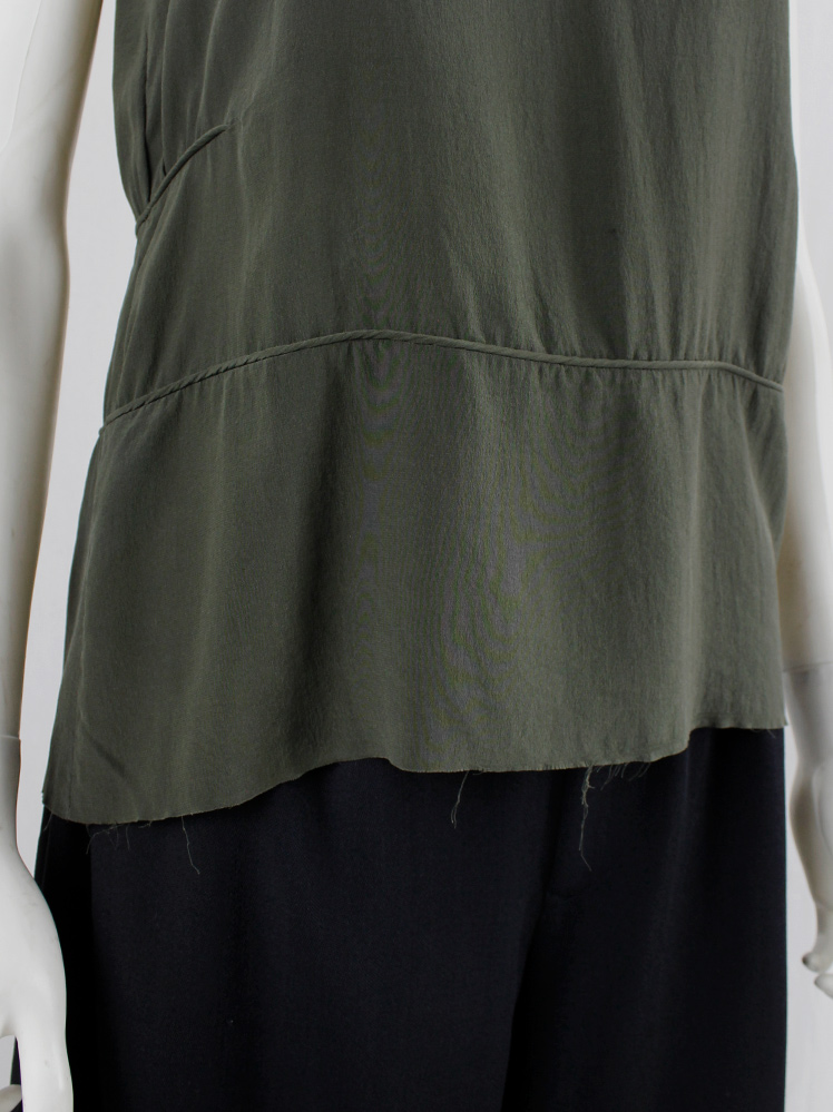 vintage Maison Martin Margiela dark green silk top with outwards piping and frayed hemline fall 2000 (3)