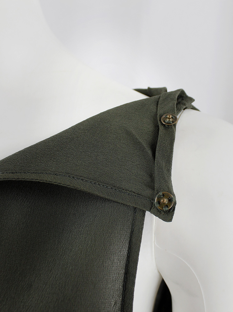 vintage Maison Martin Margiela dark green silk top with outwards piping and frayed hemline fall 2000 (4)