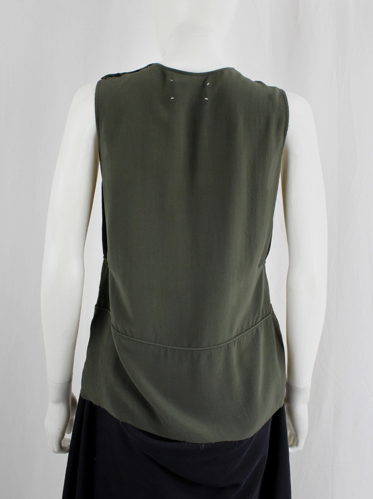 vintage Maison Martin Margiela dark green silk top with outwards piping and frayed hemline fall 2000 (5)