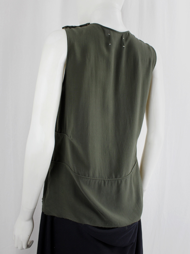 vintage Maison Martin Margiela dark green silk top with outwards piping and frayed hemline fall 2000 (6)