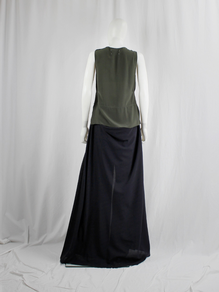 vintage Maison Martin Margiela dark green silk top with outwards piping and frayed hemline fall 2000 (7)