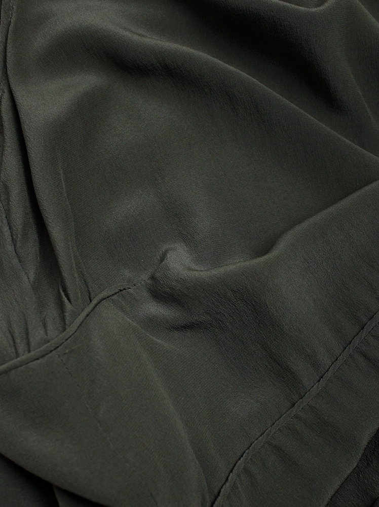 vintage Maison Martin Margiela dark green silk top with outwards piping and frayed hemline fall 2000 (9)