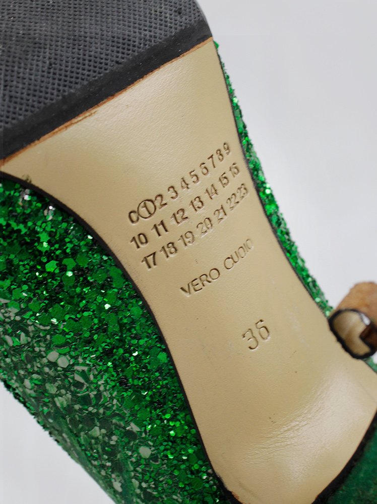 vintage Maison Martin Margiela green glitter afterparty pumps with destroyed look spring 2005 (11)