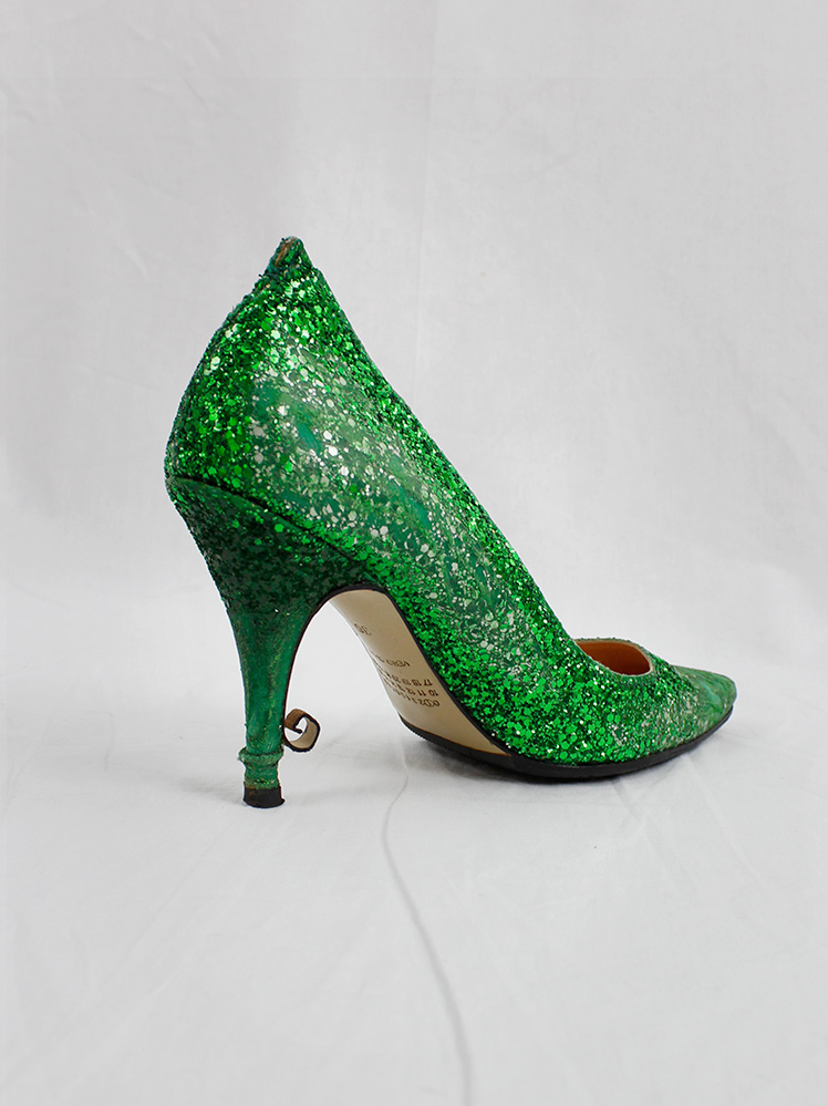 vintage Maison Martin Margiela green glitter afterparty pumps with destroyed look spring 2005 (18)