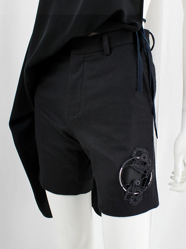vintage Noir Kei Ninomiya dark blue shorts with silver circle covered with ‘crow’s nest’ knit — fall 2013 (6)