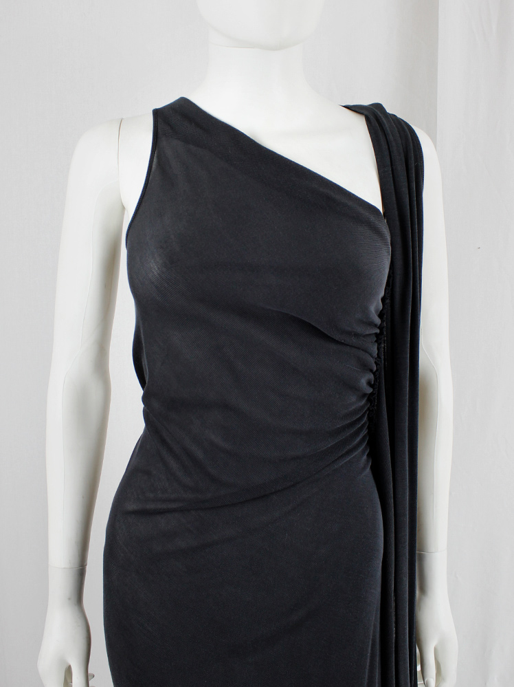 vintage Rick Owens EXPLODER dark grey maxi dress with triangulare hemline and side drape fall 2007 (1)