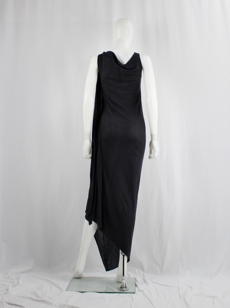 vintage Rick Owens EXPLODER dark grey maxi dress with triangulare hemline and side drape fall 2007 (10)