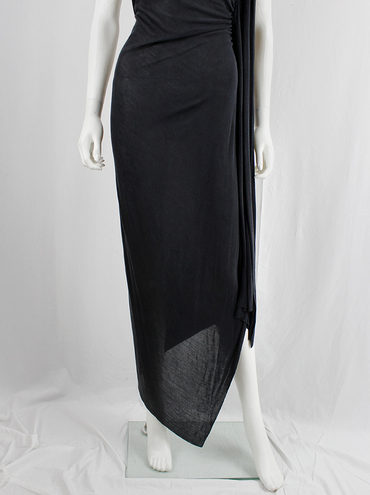 vintage Rick Owens EXPLODER dark grey maxi dress with triangulare hemline and side drape fall 2007 (2)
