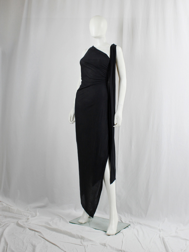vintage Rick Owens EXPLODER dark grey maxi dress with triangulare hemline and side drape fall 2007 (3)