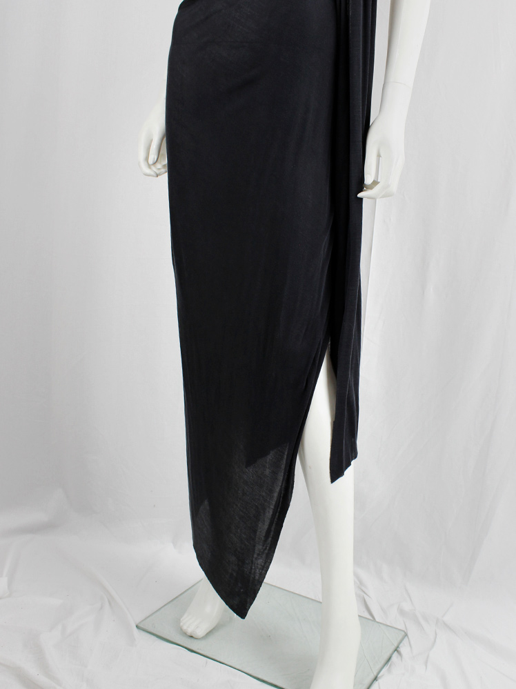 vintage Rick Owens EXPLODER dark grey maxi dress with triangulare hemline and side drape fall 2007 (4)