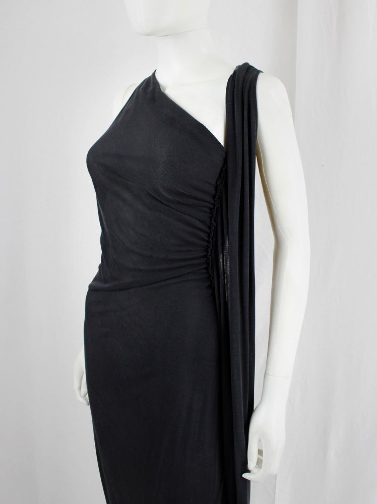 vintage Rick Owens EXPLODER dark grey maxi dress with triangulare hemline and side drape fall 2007 (5)