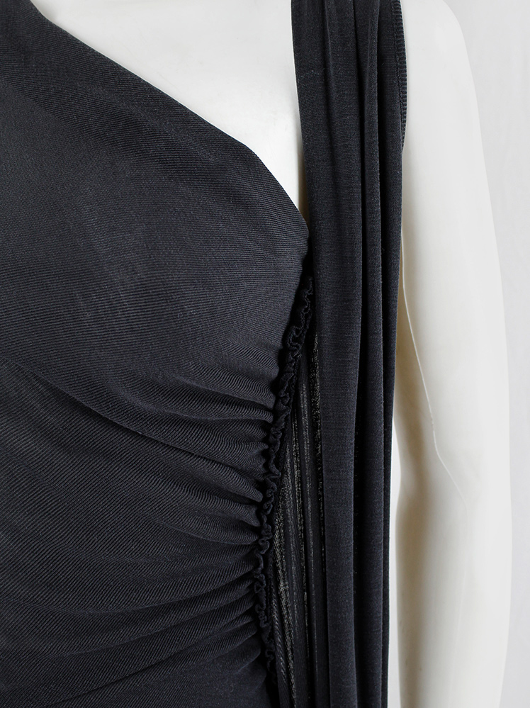vintage Rick Owens EXPLODER dark grey maxi dress with triangulare hemline and side drape fall 2007 (6)