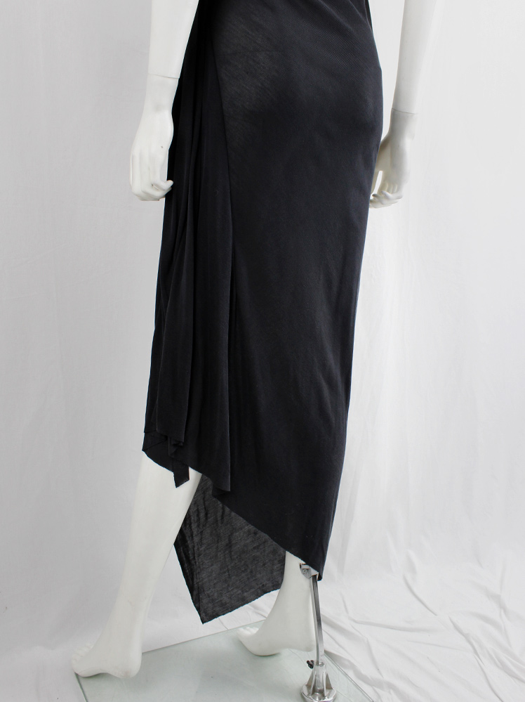 vintage Rick Owens EXPLODER dark grey maxi dress with triangulare hemline and side drape fall 2007 (9)