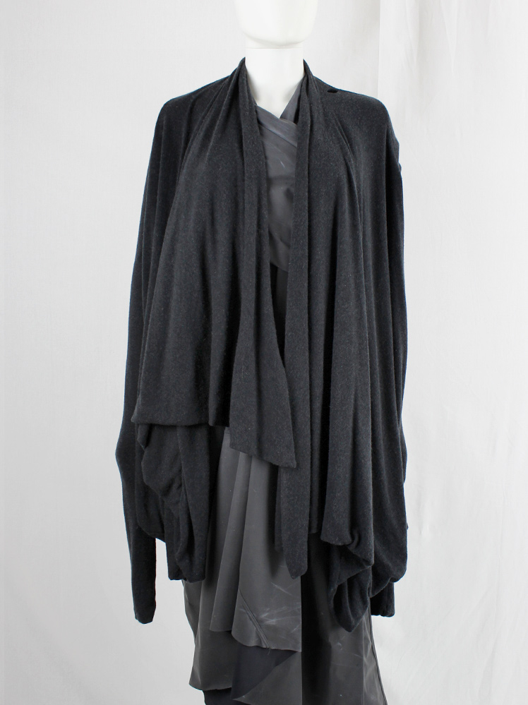 vintage Rick Owens lilies dark grey transformable draped cardigan with extra long sleeves (1)