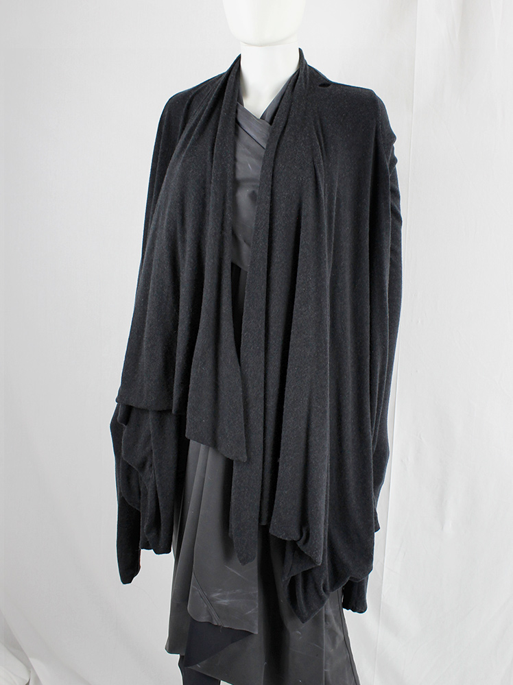 vintage Rick Owens lilies dark grey transformable draped cardigan with extra long sleeves (2)