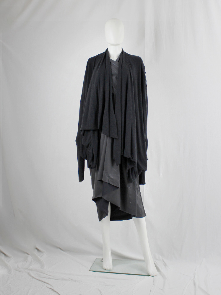 vintage Rick Owens lilies dark grey transformable draped cardigan with extra long sleeves (3)
