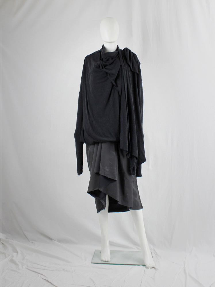 vintage Rick Owens lilies dark grey transformable draped cardigan with extra long sleeves (4)