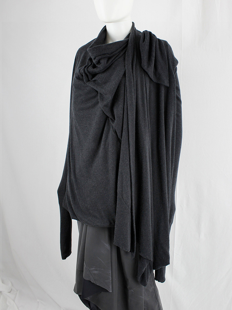 vintage Rick Owens lilies dark grey transformable draped cardigan with extra long sleeves (6)