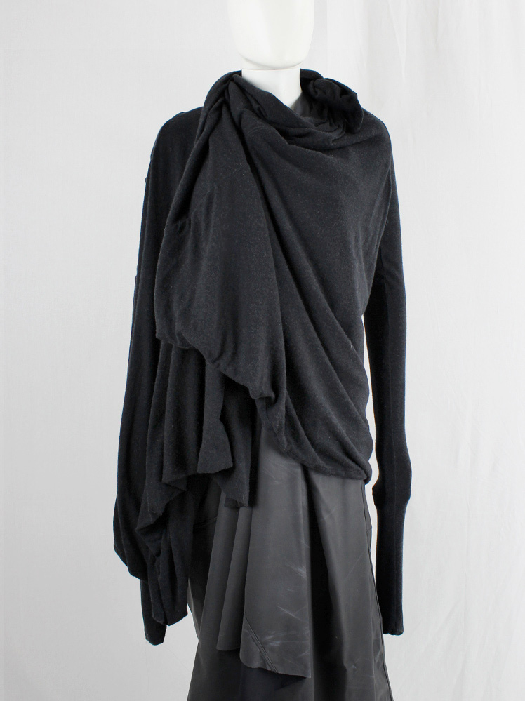 vintage Rick Owens lilies dark grey transformable draped cardigan with extra long sleeves (8)