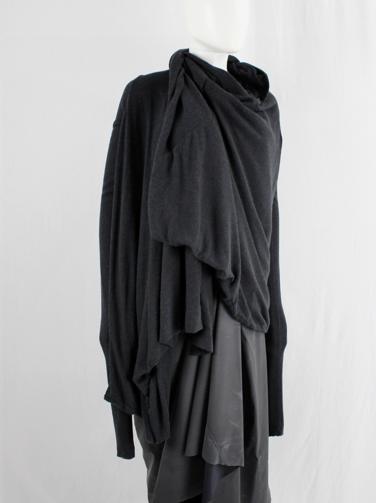 vintage Rick Owens lilies dark grey transformable draped cardigan with extra long sleeves (9)