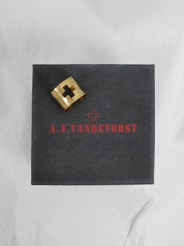 vintage a f Vandevorst gold wide ring with punched out cross logo fall 2016 (10)