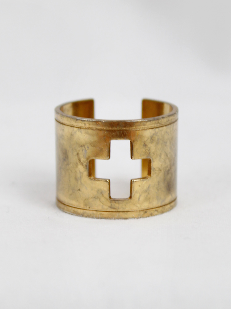 vintage a f Vandevorst gold wide ring with punched out cross logo fall 2016 (2)