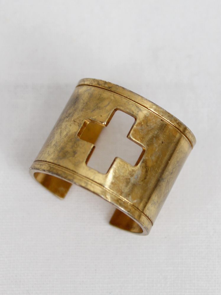 vintage a f Vandevorst gold wide ring with punched out cross logo fall 2016 (8)