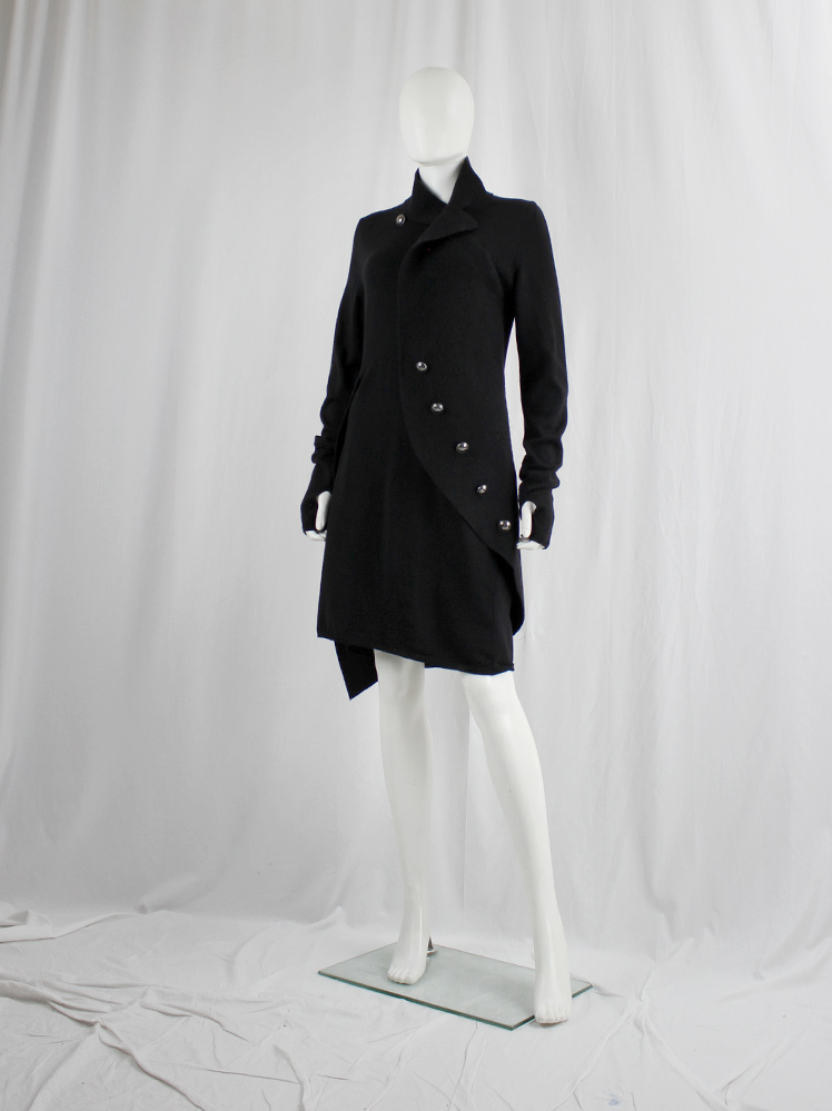 vintage af Vandevorst black asymmetrical knit dress with curved panel with silver cross buttons fall 2011 (11)