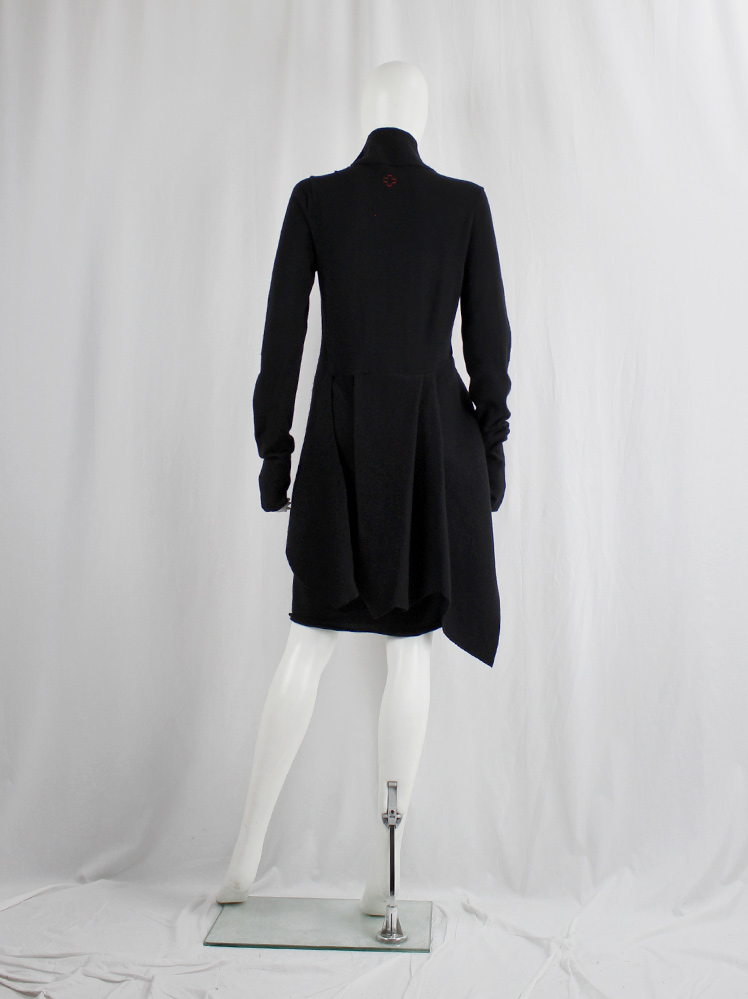 vintage af Vandevorst black asymmetrical knit dress with curved panel with silver cross buttons fall 2011 (12)