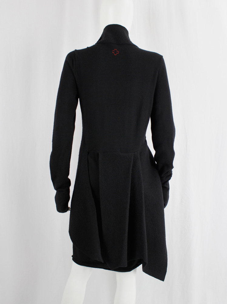 vintage af Vandevorst black asymmetrical knit dress with curved panel with silver cross buttons fall 2011 (13)