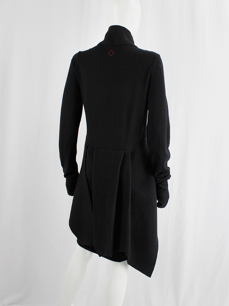vintage af Vandevorst black asymmetrical knit dress with curved panel with silver cross buttons fall 2011 (14)