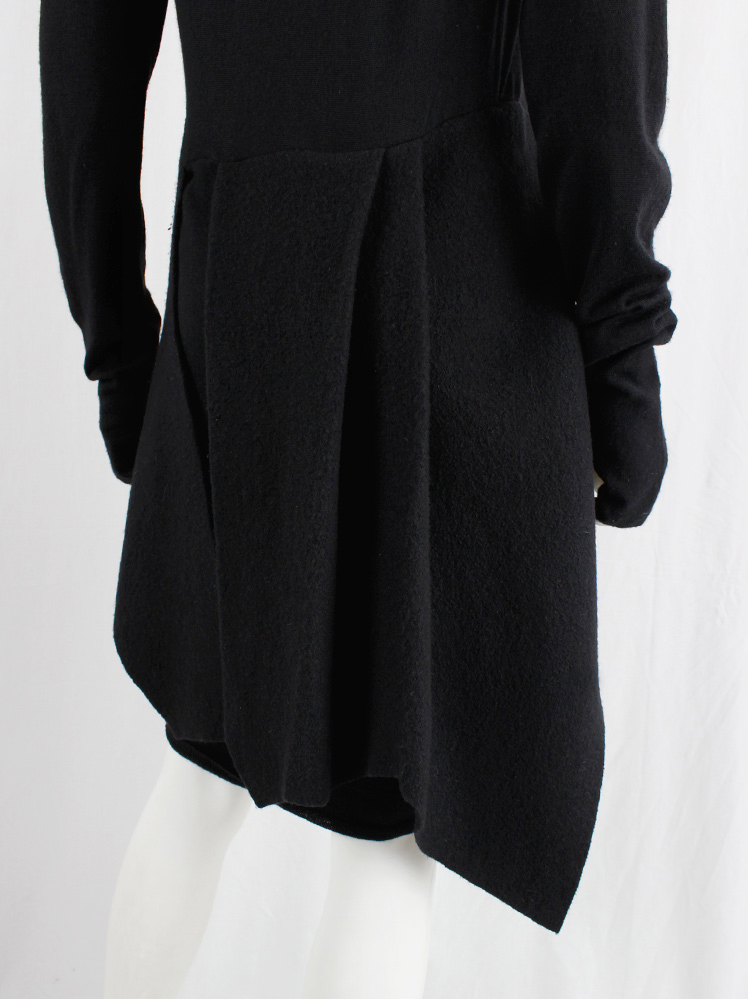 vintage af Vandevorst black asymmetrical knit dress with curved panel with silver cross buttons fall 2011 (15)
