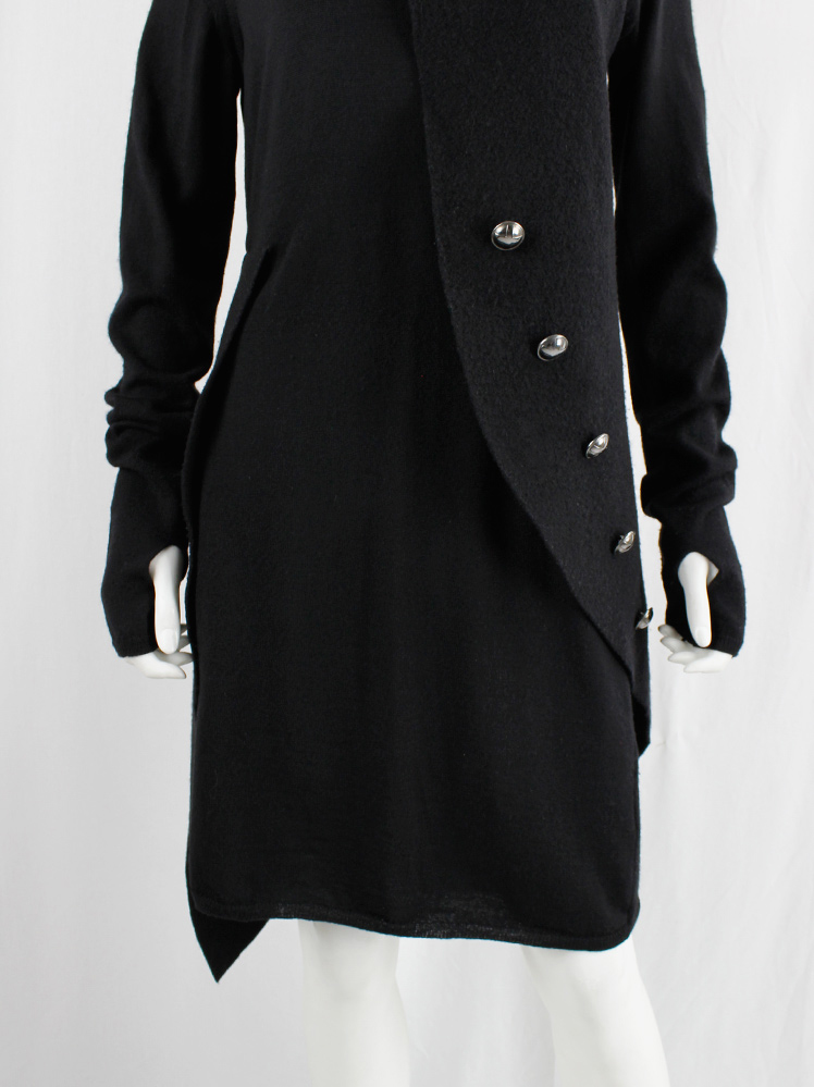 vintage af Vandevorst black asymmetrical knit dress with curved panel with silver cross buttons fall 2011 (2)