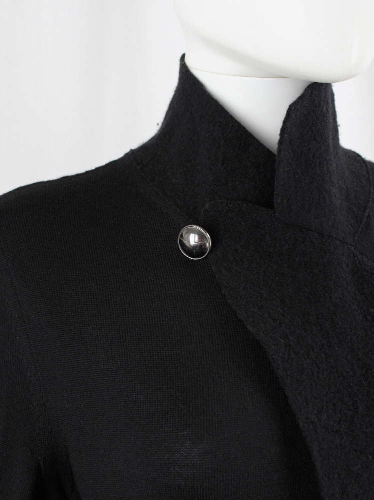 vintage af Vandevorst black asymmetrical knit dress with curved panel with silver cross buttons fall 2011 (3)